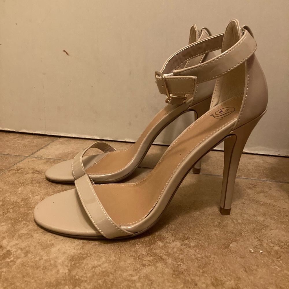 tan open toe stiletto heel